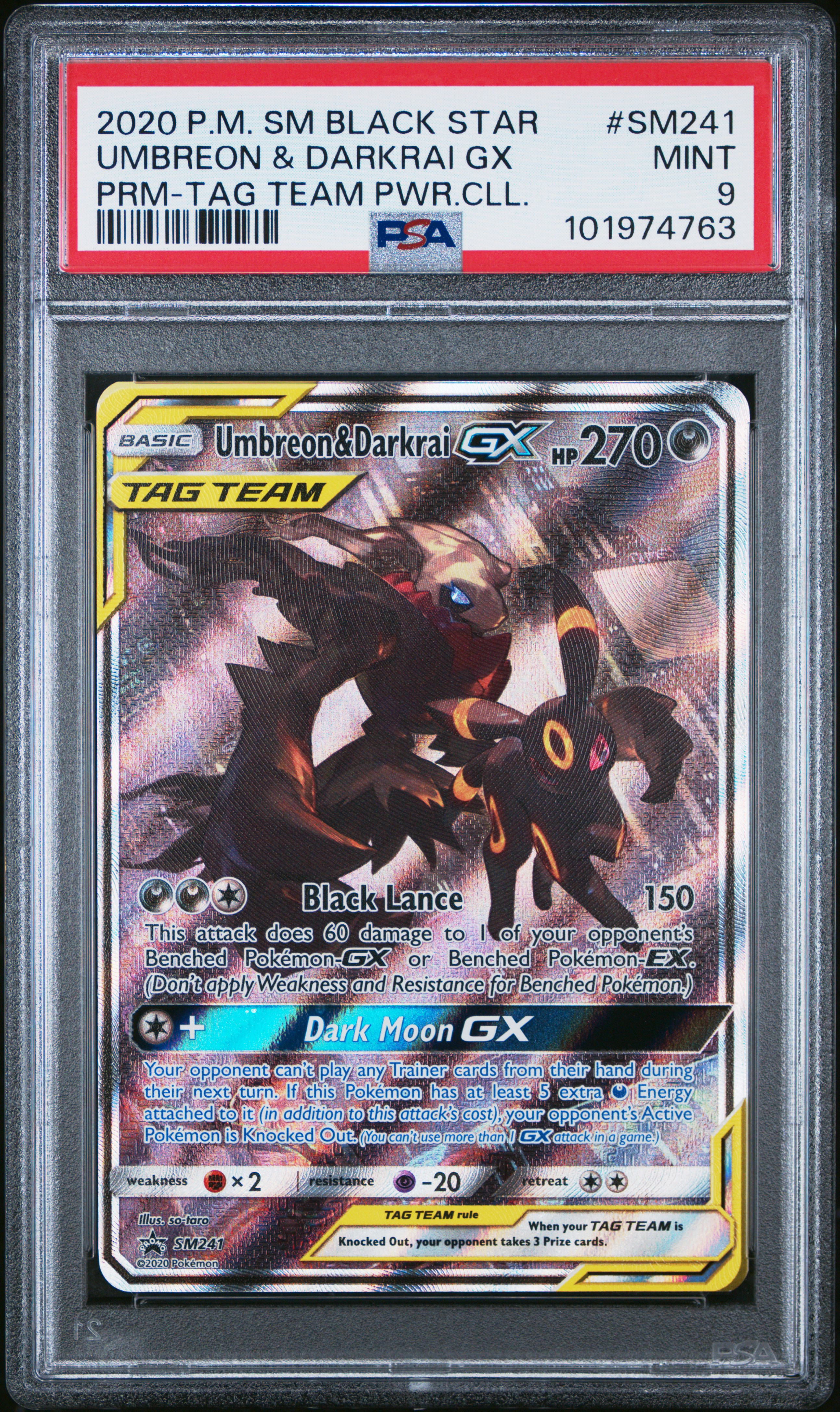 2020 #SM241 Umbreon & Darkrai GX PSA 9 SM Black Star Promo