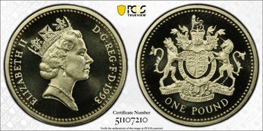1993 £1 S-J8 Royal Arms Design PR69DCAM
