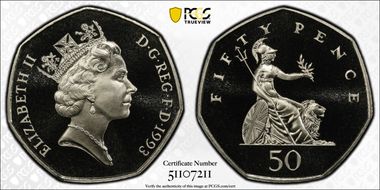 1993 50p S-H4 PR69DCAM