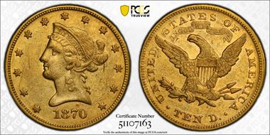 1870 $10 AU50