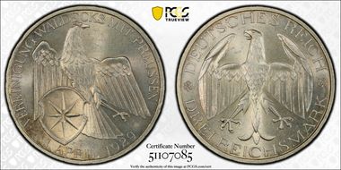 1929-A 3 Mk Waldeck J-337 MS64