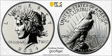 2024-S $1 Peace Dollar Rev PR Two-Coin Reverse Proof Set First Strike PR70