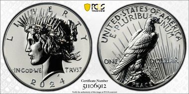 2024-S $1 Peace Dollar Rev PR Two-Coin Reverse Proof Set First Strike PR69