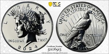 2024-S $1 Peace Dollar Rev PR Two-Coin Reverse Proof Set First Strike PR70