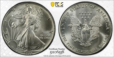 1986 $1 Silver Eagle MS68