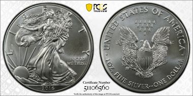 2016 $1 Silver Eagle  30th Anniversary MS69