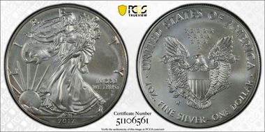 2017-W $1 Burnished Silver Eagle SP68