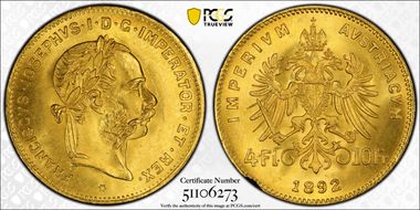 1892 4 Fl Restrike KM-2260  Au N1