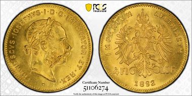 1892 4 Fl Restrike KM-2260  Au MS66