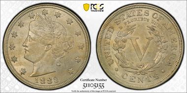 1883 5C With CENTS AU58