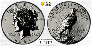 2024-S $1 Peace Dollar Rev PR Two-Coin Reverse Proof Set First Strike PR70
