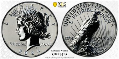 2024-S $1 Peace Dollar Rev PR Two-Coin Reverse Proof Set First Strike PR70