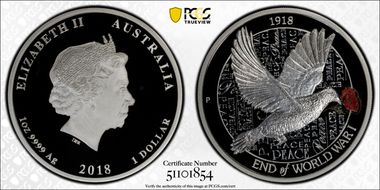 2018-P $1 End of WWI 100th Ann Colorized PR69DCAM