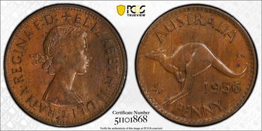 1956 Y. (p) 1D Melbourne obverse MS63BN