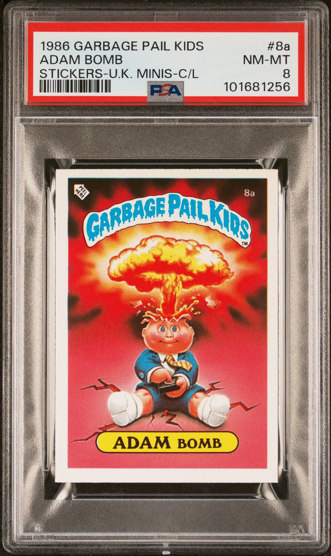 1986 Topps GARBAGE PAIL KIDS STICKERS-U.K. MINIS Checklist #8A Adam Bomb front