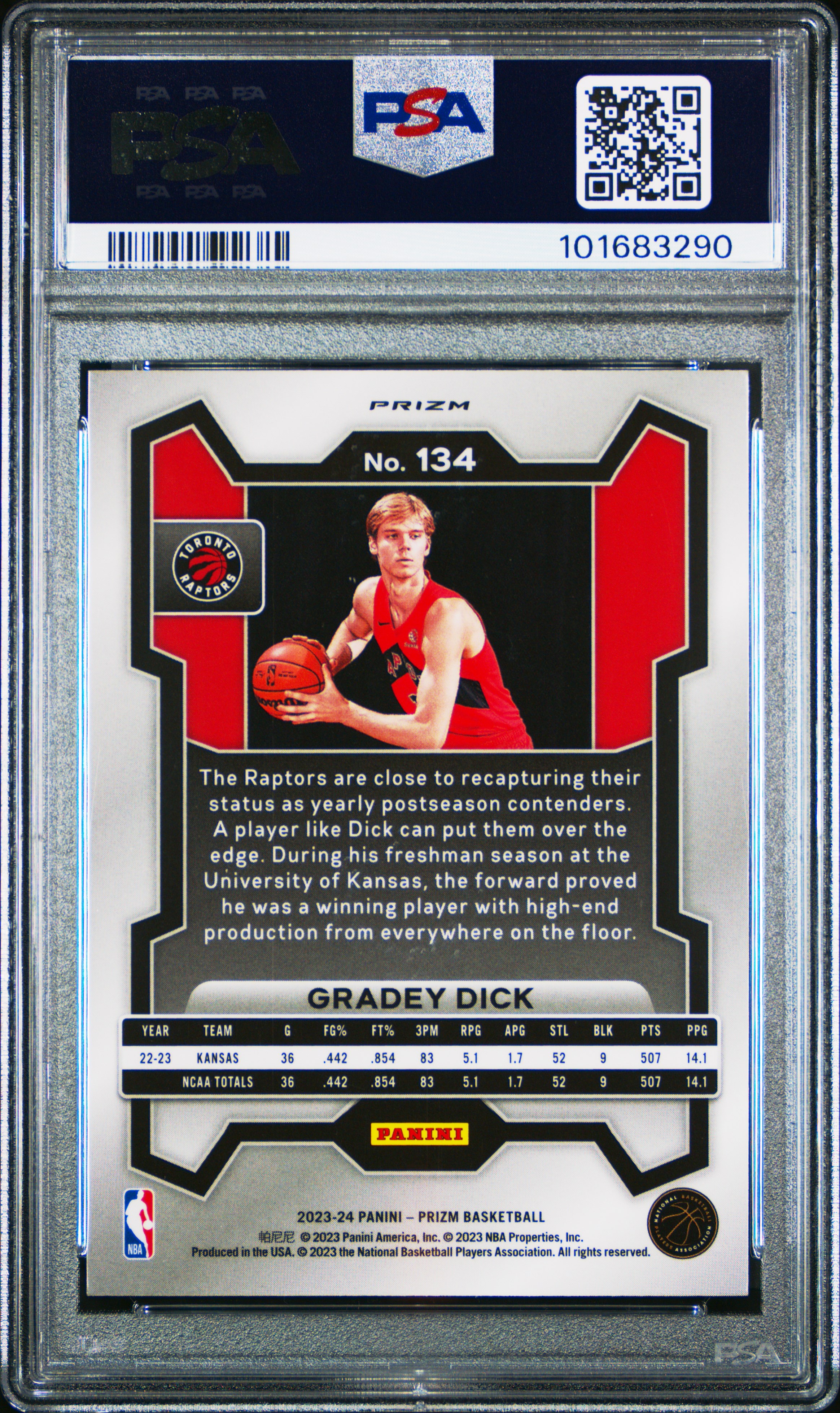 2023 Panini Prizm Gradey Dick #134 (Silver Prizm) Mint 9 back