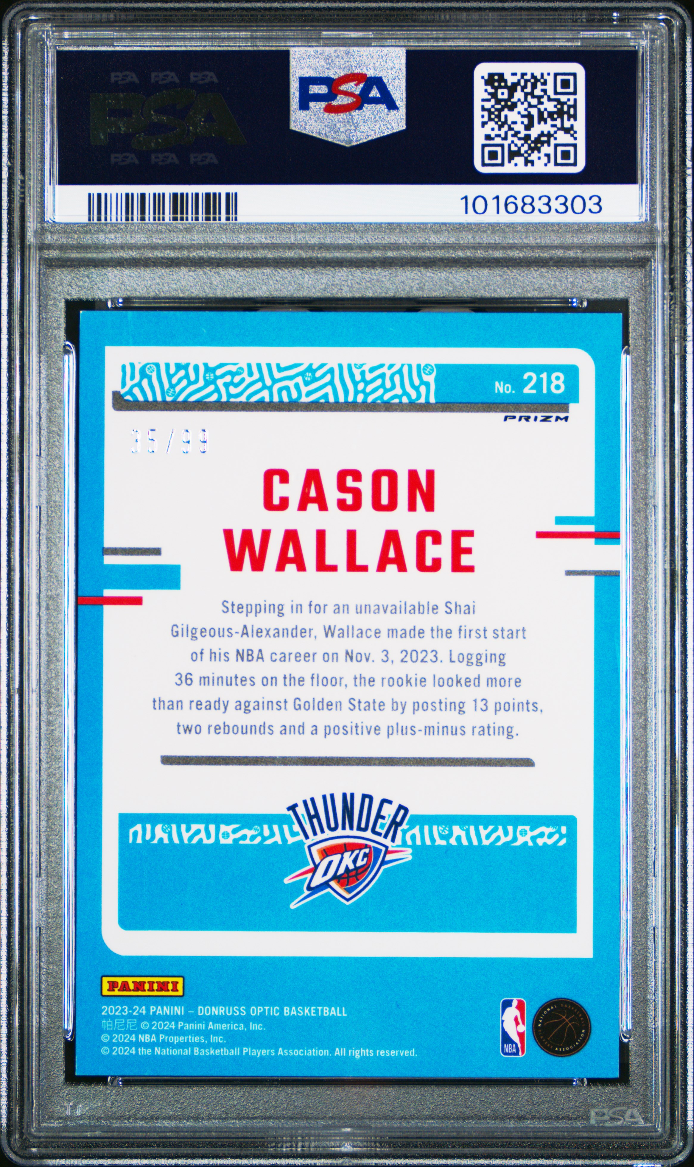2023 Panini Donruss Optic Cason Wallace #218 (Copper Glitter) Nm-Mt 8 back