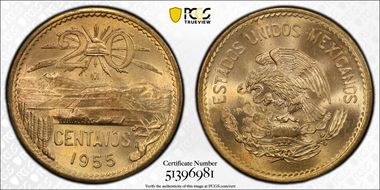 1955-Mo 20C Small Eagle MS66RD