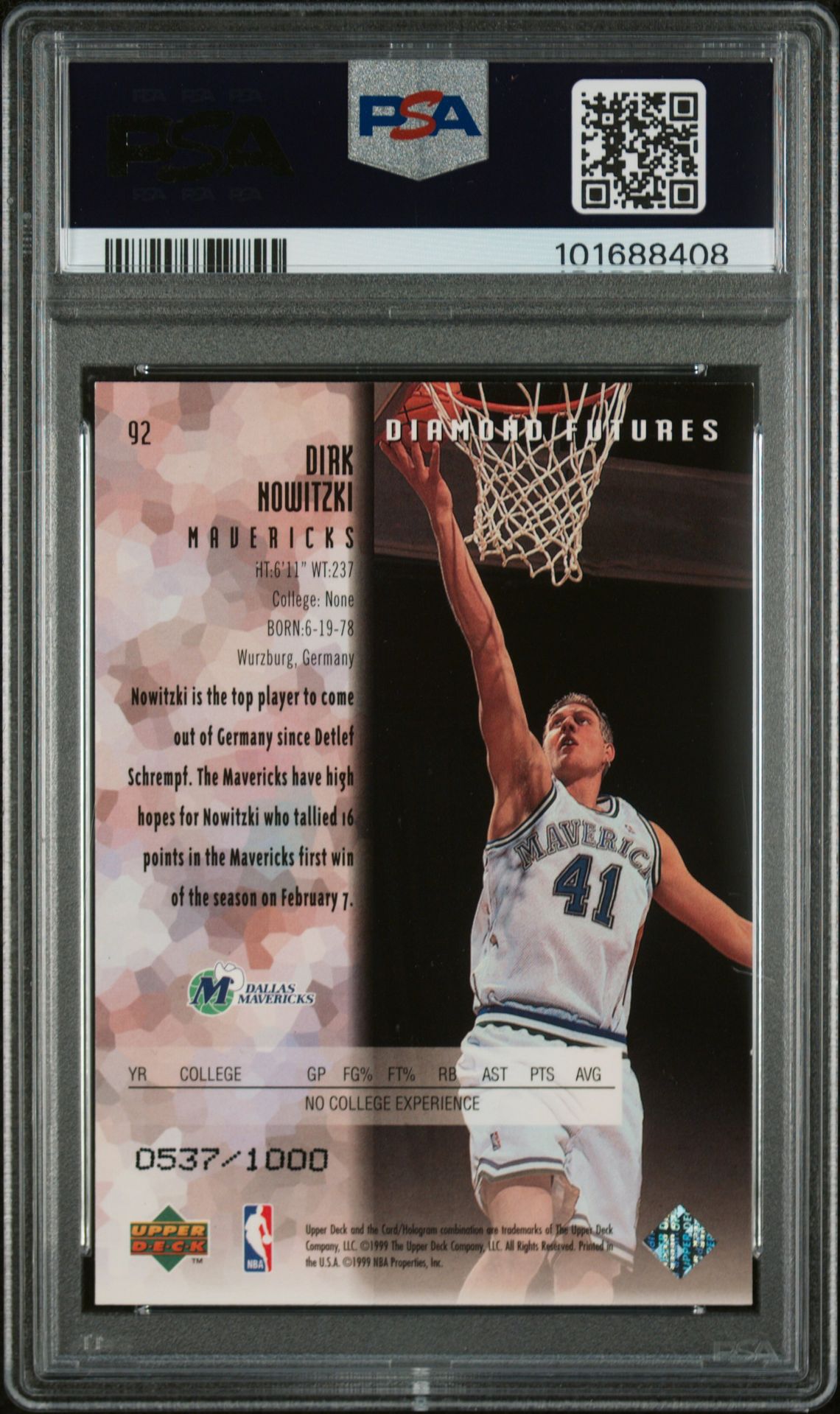 1998 Upper Deck Black Diamond Dirk Nowitzki #92 (Triple) Nm-Mt 8 back