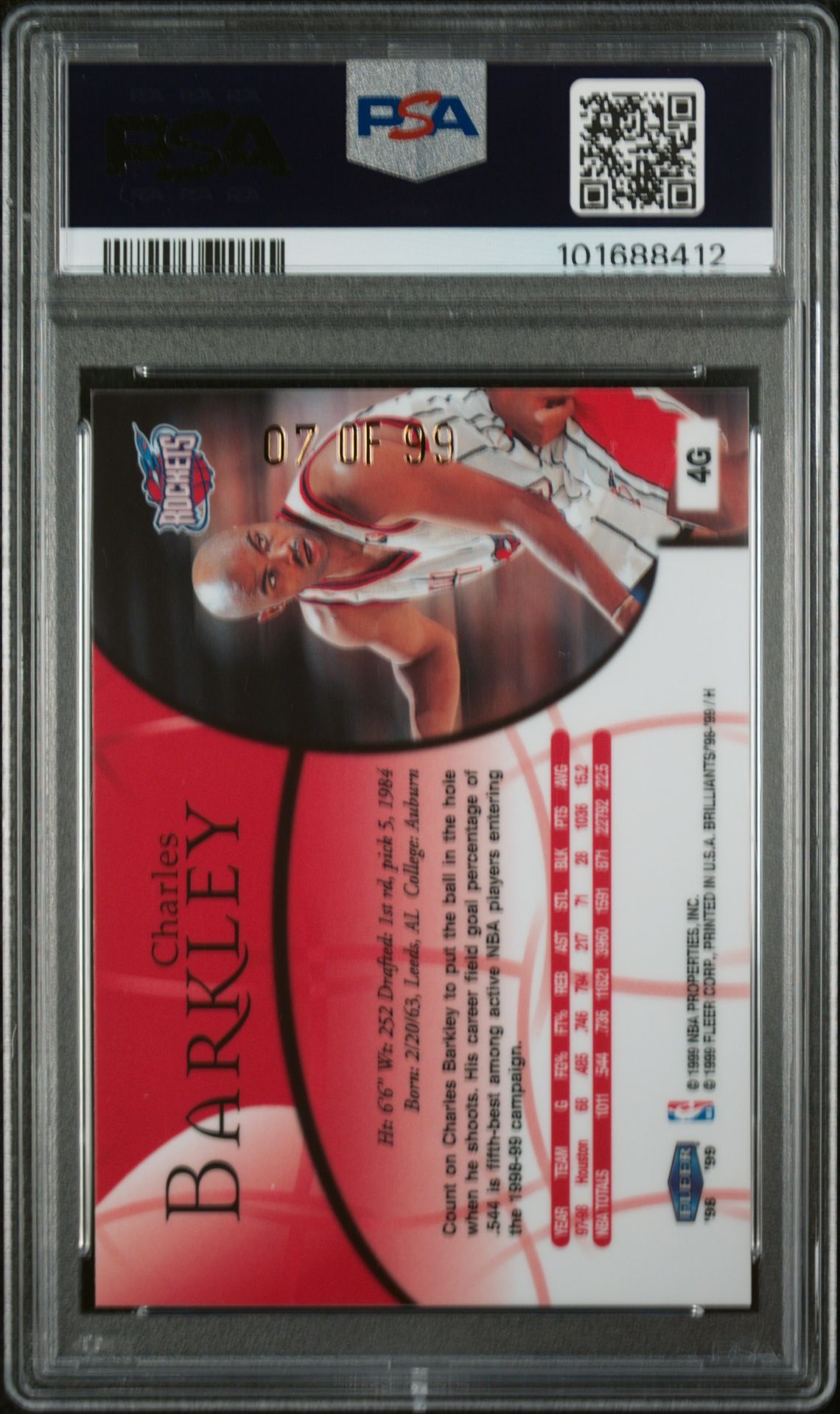 1998 Fleer Brilliants Charles Barkley #4G (Gold) Gem Mt 10 back