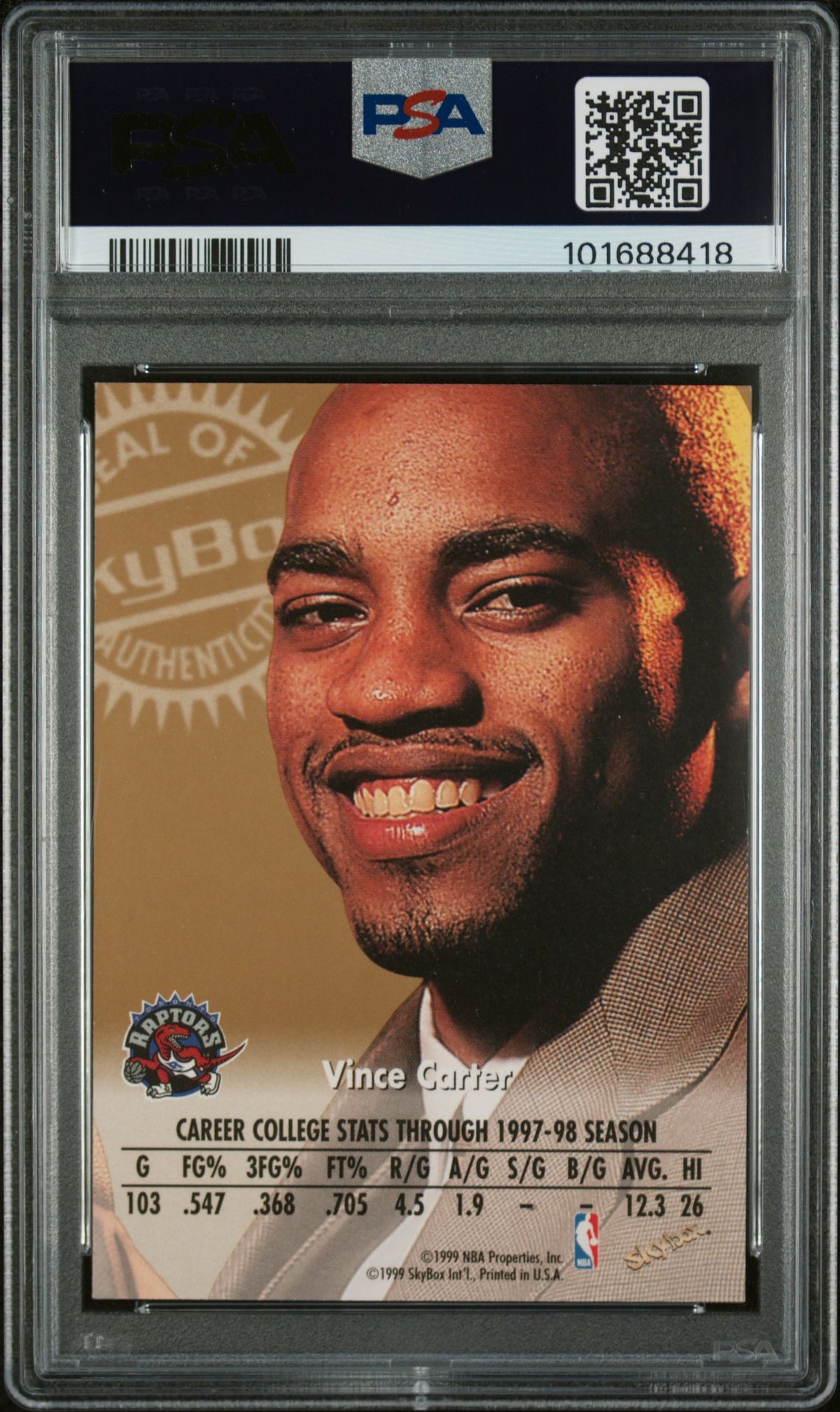 1998 Skybox Premium Autographics Vince Carter (Autographics) Mint 9 back