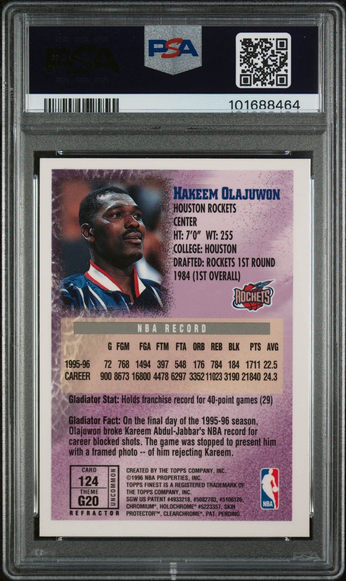 1996 Finest Hakeem Olajuwon #124 (Refractor W/Coating) Nm-Mt 8 back