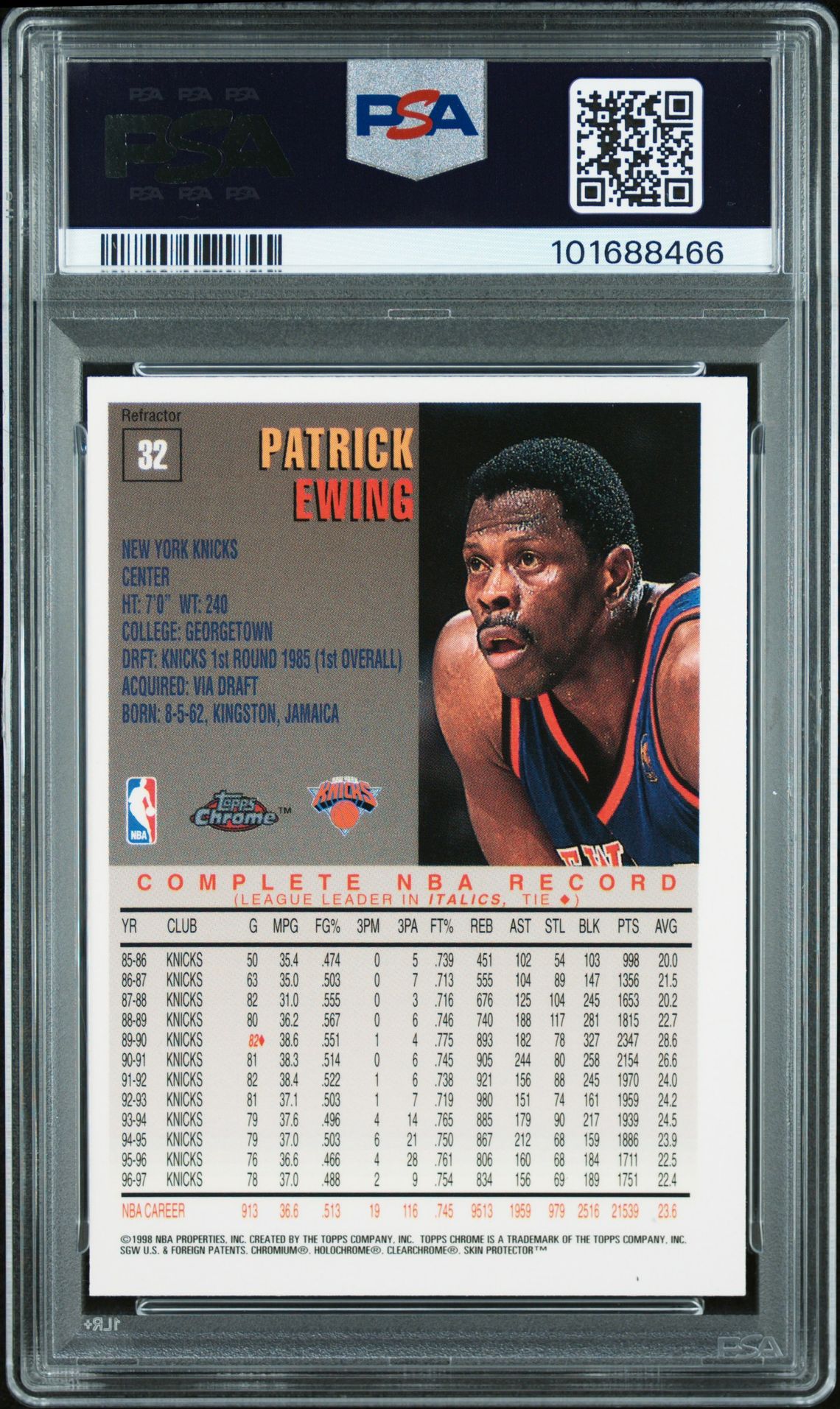 1997 Topps Chrome Patrick Ewing #32 (Refractor) Mint 9 back