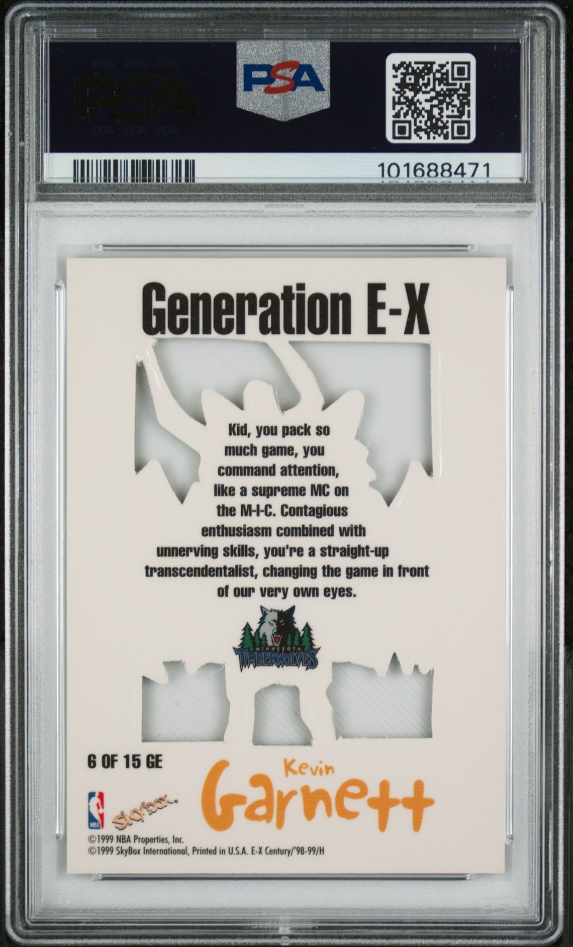 1998 Skybox E-X Century Generation E-X Kevin Garnett #6 (Generation E-X) Mint 9 back