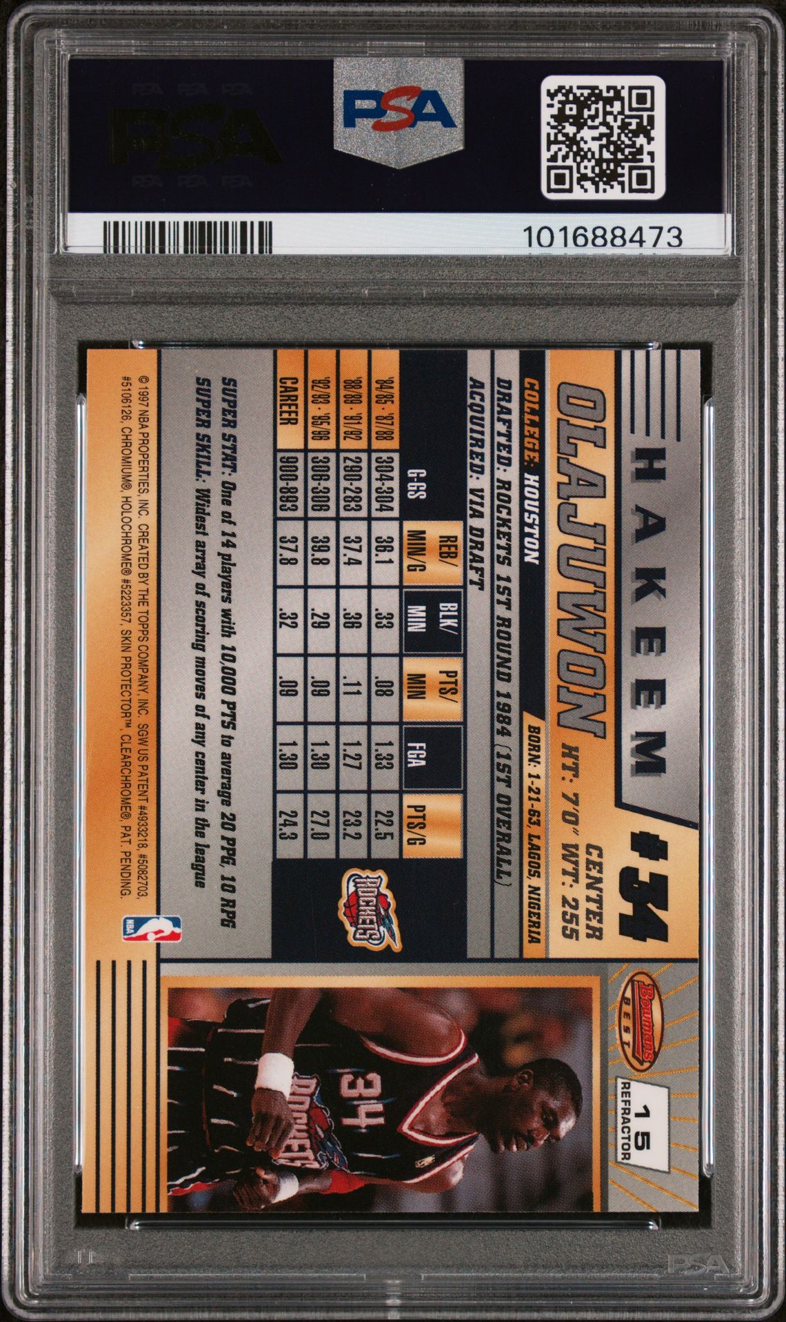 1996 Bowman's Best Hakeem Olajuwon #15 (Refractor) Mint 9 back