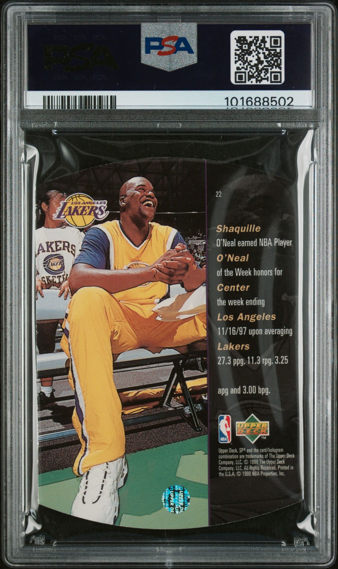1997 Spx Shaquille O'neal #22 (Gold) Nm 7 back