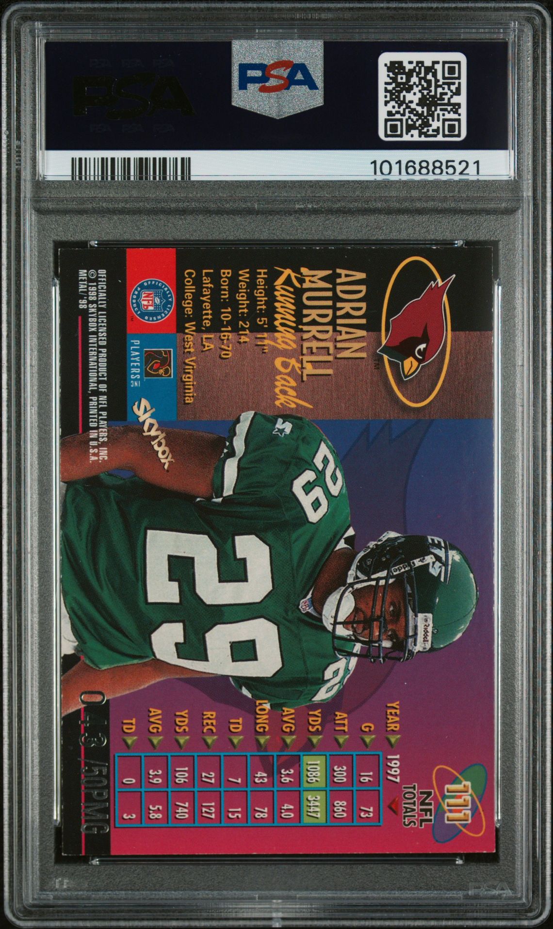 1998 Metal Universe Adrian Murrell #111 (Precious Metal Gems) Nm 7 back