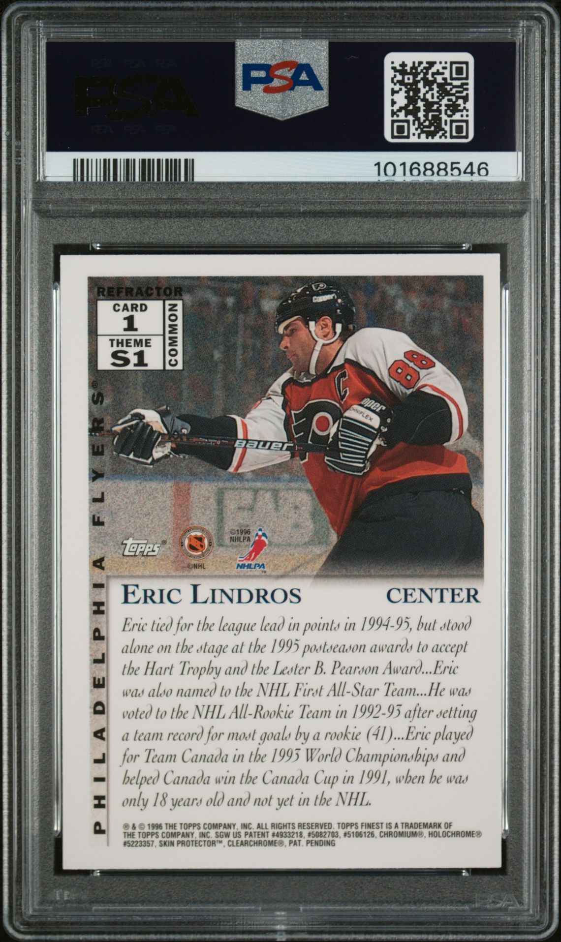 1995 Finest Eric Lindros #1 (Refractor W/Coating) Nm-Mt 8 back