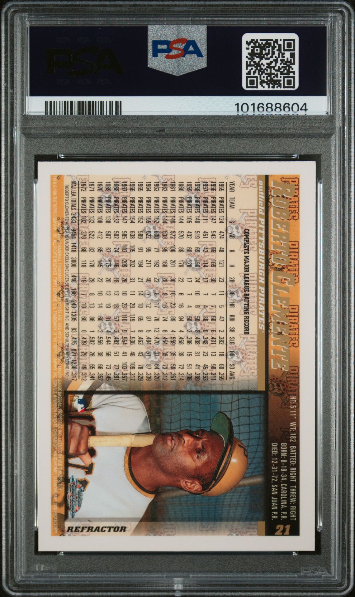 1998 Topps Chrome Roberto Clemente #21 (Refractor) Nm-Mt 8 back