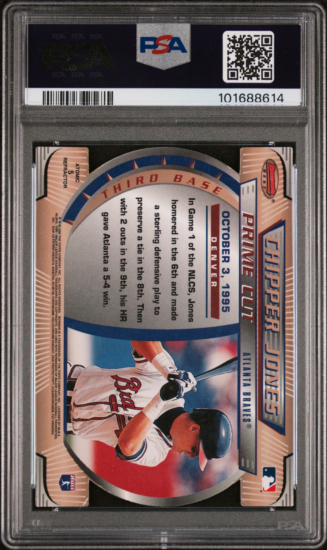 1996 Bowman's Best Cuts Chipper Jones #5 (Atomic Refractor) Nm-Mt 8 back