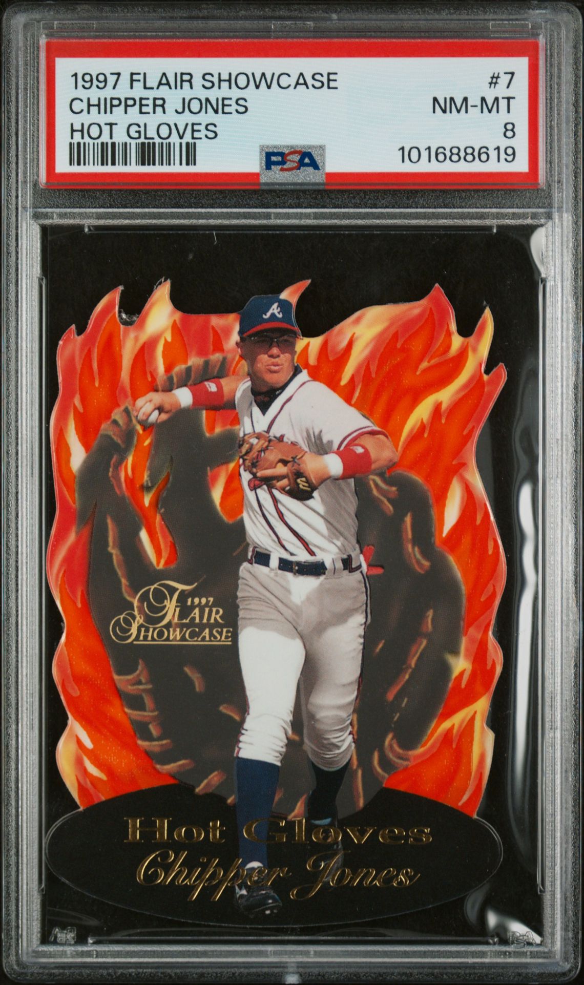 1997 Flair Showcase Hot Gloves Chipper Jones #7 (Hot Gloves) Nm-Mt 8 front