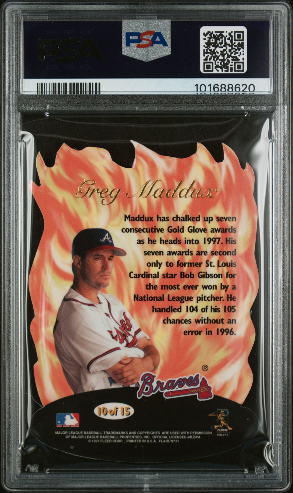 1997 Flair Showcase Hot Gloves Greg Maddux #10 (Hot Gloves) Nm 7 back