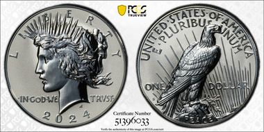 2024-S $1 Peace Dollar Rev PR Two-Coin Reverse Proof Set First Strike PR70