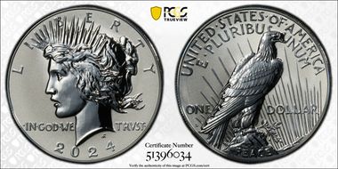 2024-S $1 Peace Dollar Rev PR Two-Coin Reverse Proof Set First Strike PR69