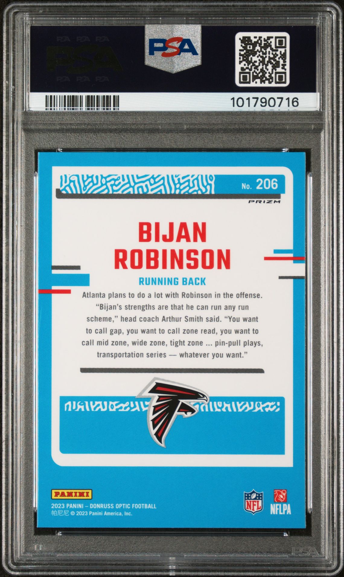 2023 Panini Donruss Optic Bijan Robinson #206 (Holo) Gem Mt 10 back