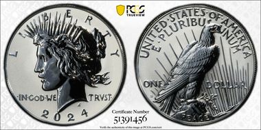 2024-S $1 Peace Dollar Rev PR Two-Coin Reverse Proof Set First Strike PR70
