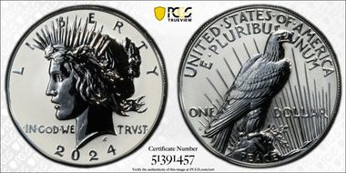 2024-S $1 Peace Dollar Rev PR Two-Coin Reverse Proof Set First Strike PR70