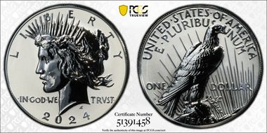 2024-S $1 Peace Dollar Rev PR Two-Coin Reverse Proof Set First Strike PR70