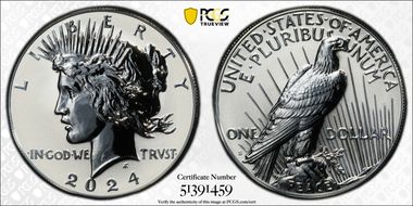 2024-S $1 Peace Dollar Rev PR Two-Coin Reverse Proof Set First Strike PR70