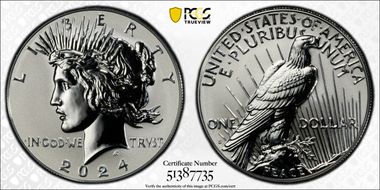 2024-S $1 Peace Dollar Rev PR Two-Coin Reverse Proof Set First Strike PR70