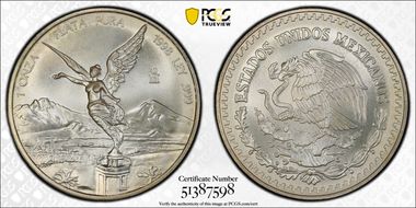 1998-Mo Onza Libertad Ag Die Chip at Eagle's Head MS67