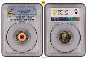 2023 $2 35th Ann $2 Coin Set Colorized Remembrance Red Poppy MS66