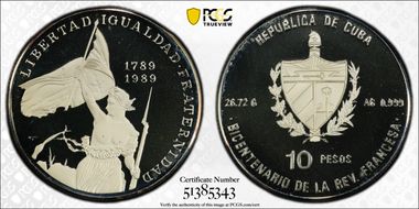 1989 10 Peso KM-P16 French Revolution Piefort PR69DCAM