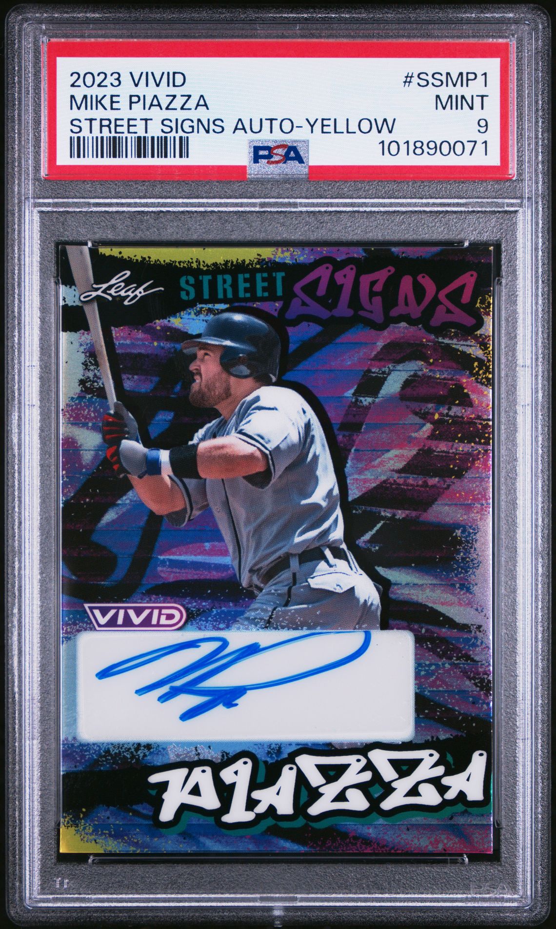 2023 Leaf LEAF VIVID STREET SIGNS AUTOGRAPHS YELLOW #SSMP1 Mike Piazza front