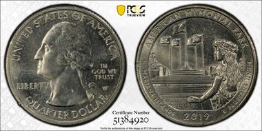 2019-W 25C American Memorial NP AU58
