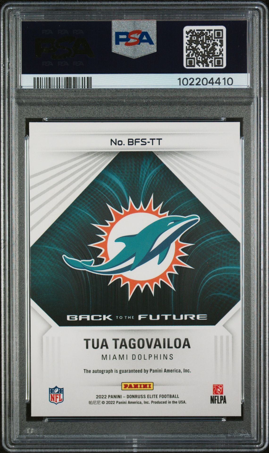 2022 Panini Donruss Elite Back To The Future Signatures Tua Tagovailoa #Bfstt (Back To The Future Sig.) Gem Mt 10 back
